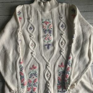 Vintage 90’s  Maggie Lawrence knit sweater flowers